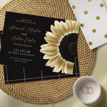 Bold & Modern Black Gold Sunflower Invitation