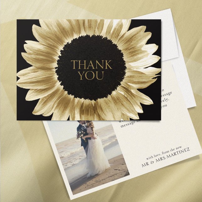 Bold & Modern Black Gold Sunflower Thank You Card (Creator Uploaded)