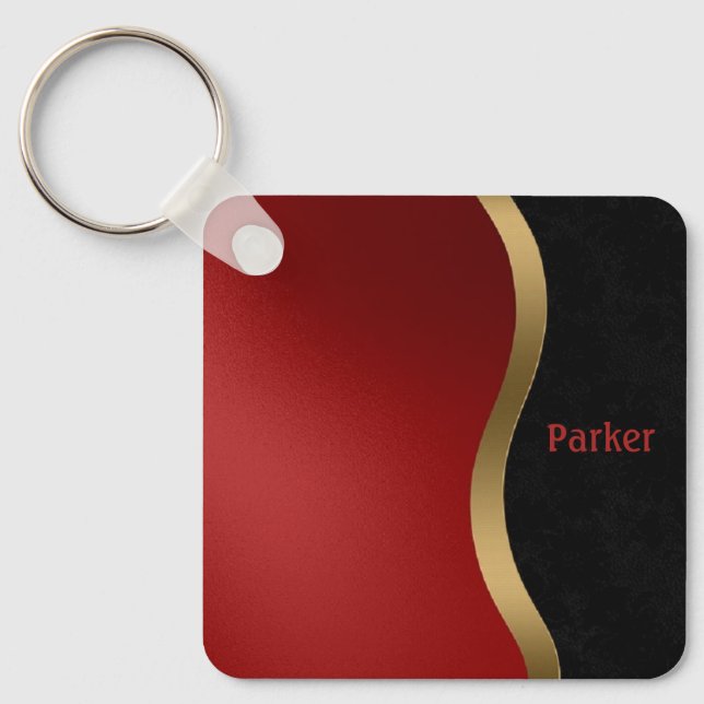 Bold Modern Black Red and Gold Key Ring (Front)