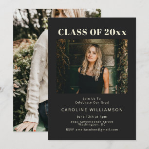 Bold Modern Black Two Photo Graduation Party  Invi Invitation
