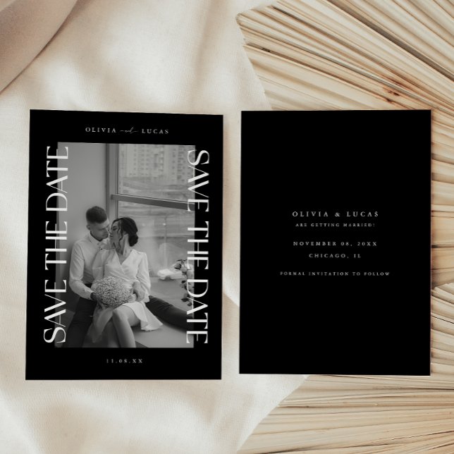 Bold Modern Black Wedding Photo Save The Date (Creator Uploaded)