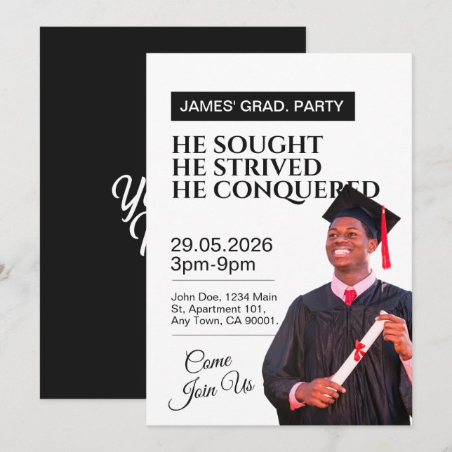 Bold Modern Black & White Graduation Party Invite (Front/Back)