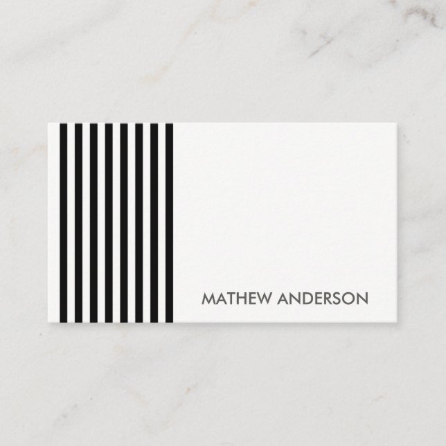 BOLD MODERN BLACK WHITE STRIPED LINE PATTERN BUSINESS CARD (Front)