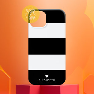 Bold Modern Black White Striped Pattern with Heart Case-Mate iPhone 14 Case