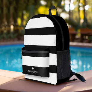Bold Modern Black White Striped Pattern with Heart Printed Backpack