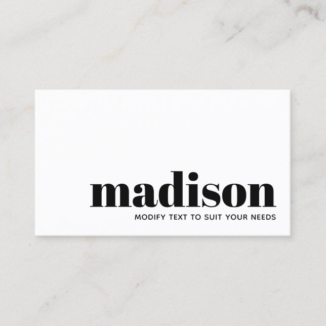Bold Modern Black White Typography Business Card (Front)