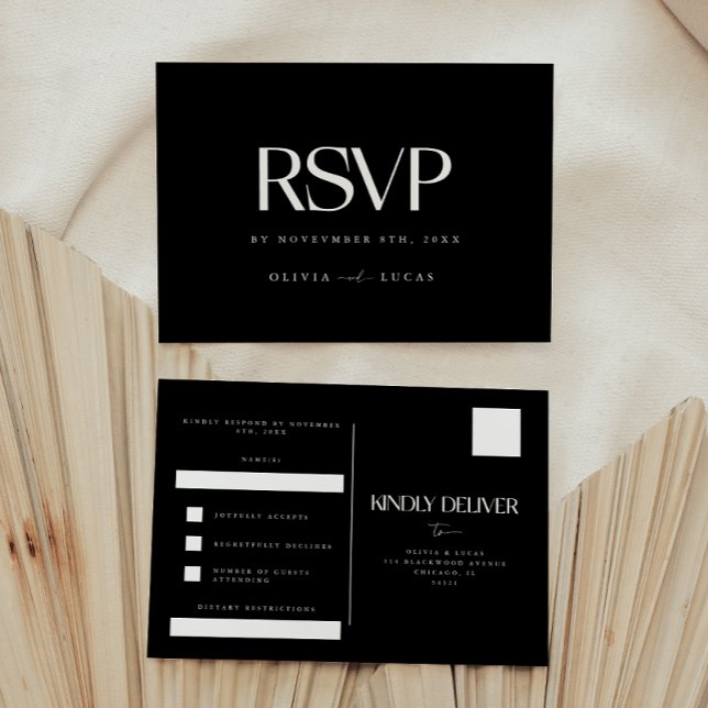 Bold & Modern Black White Wedding RSVP Postcard (Creator Uploaded)