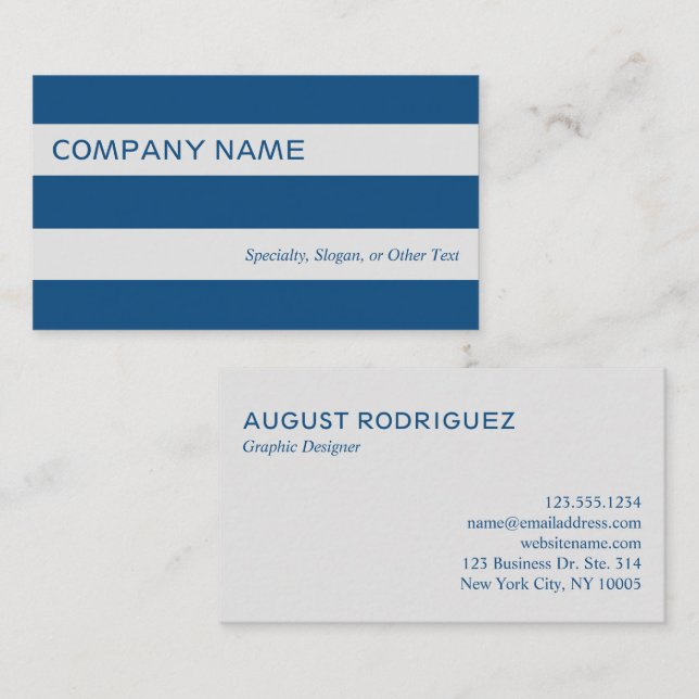 Bold Modern Blue Grey Stripes Business Card (Front/Back)
