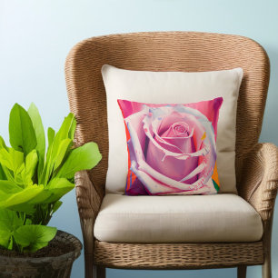 Bold Modern Bohemian Floral Pink Rose Artsy Cushion