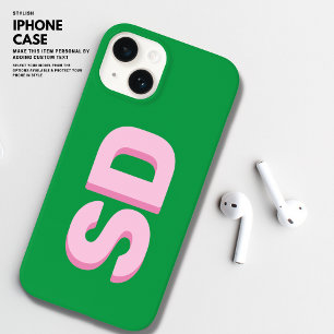 Bold Modern Bold Green and Pink Initials Monogram Case-Mate iPhone 14 Case