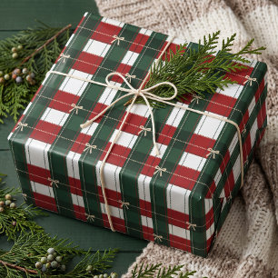 Bold Modern Bow Red & Green Buffalo Tartan Plaid Wrapping Paper