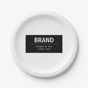 Bold Modern Brand or Business Name Black & White Paper Plate