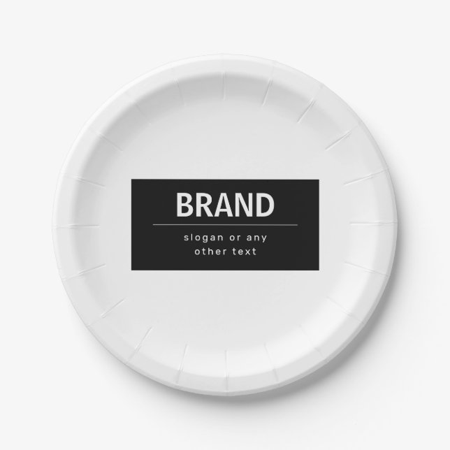Bold Modern Brand or Business Name | Black & White Paper Plate (Front)