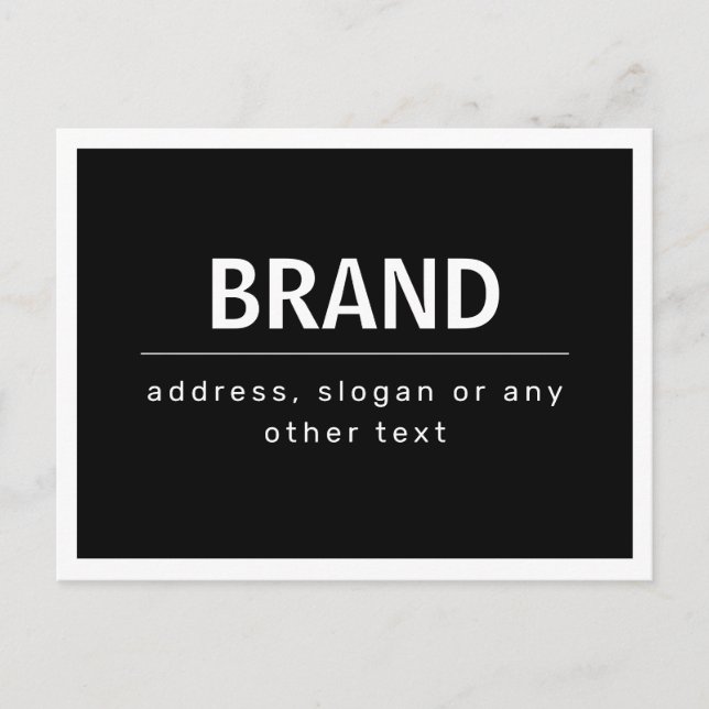 Bold Modern Brand or Business Name | Black & White Postcard (Front)