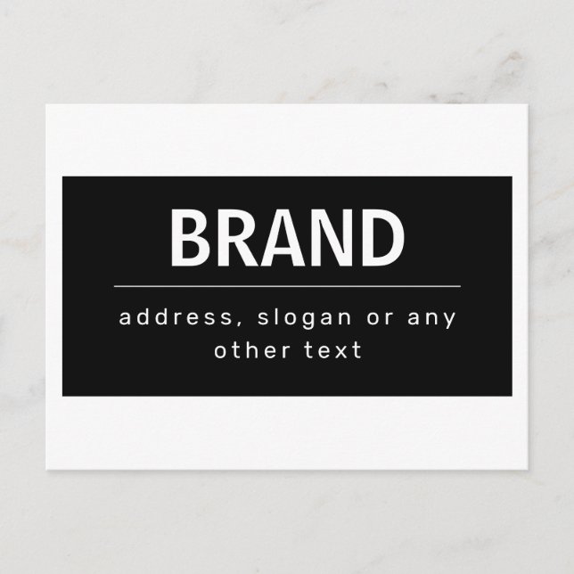 Bold Modern Brand or Business Name | Black & White Postcard (Front)