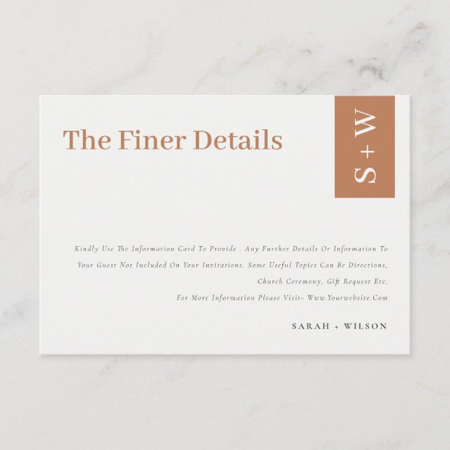 Bold Modern Burnt Orange Rust Tan Wedding Details Enclosure Card (Front)