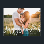 Bold Modern Calligraphy Happy Hanukkah Photo  Holiday Postcard<br><div class="desc">Happy Hanukkah! Send Hanukkah wishes to family and friends with this customisable Hanukkah postcard. It features modern calligraphy. Personalise by adding names and a photo. This calligraphy Happy Hanukkah postcard is available in other cardstock.</div>