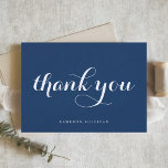 Bold Modern Calligraphy Navy Blue Thank You Card<br><div class="desc">Send thanks with this customisable thank you card. It features modern calligraphy and simple typography on a navy blue background. Personalise by adding your name or other details. This calligraphy thank you card is perfect for businesses,  weddings,  bridal showers,  baby showers,  graduations,  and so much more.</div>
