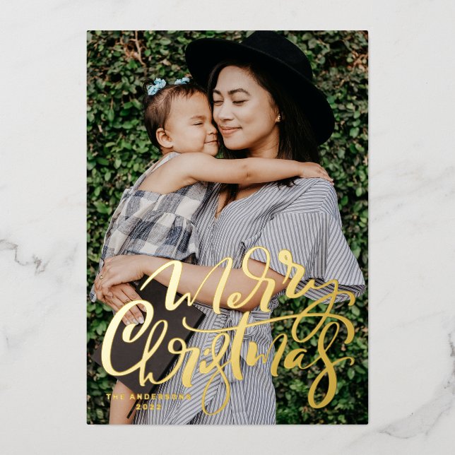 Bold Modern Calligraphy Photo Merry Christmas (Front)
