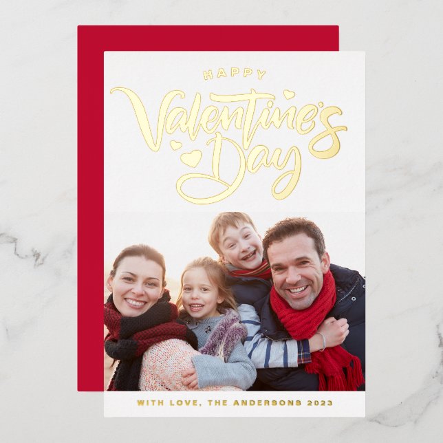Bold Modern Calligraphy Photo Valentine's Day Gold (Front/Back)