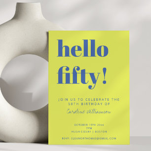 Bold Modern Chartreuse Blue 50th Birthday Party Invitation