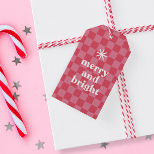 Bold Modern Chequered Merry & Bright Christmas Gift Tags