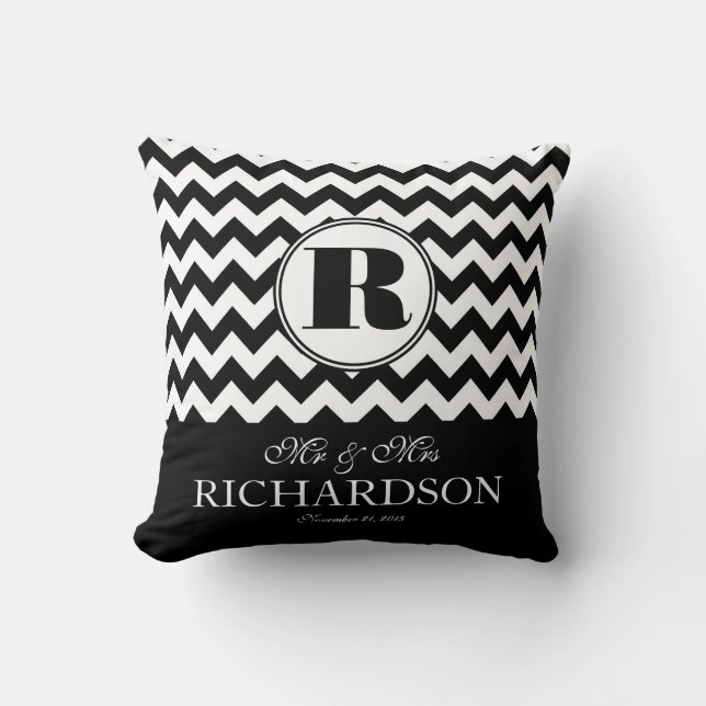 Bold Modern Chevron Mr and Mrs Personalised Cushion (Front)