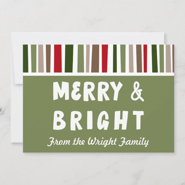 Bold Modern Colourful Merry & Bright, Personalised Holiday Card (Front)
