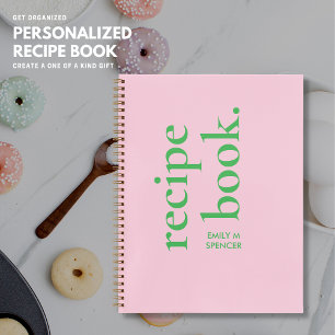 Bold Modern Colourful Simple Pink and Green Recipe Notebook