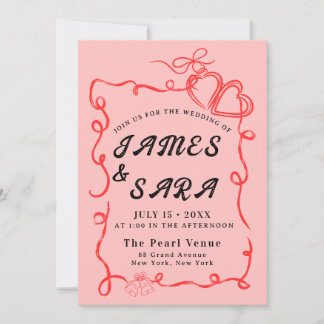 Bold Modern Colourful Whimsical Retro Funky Weddin Invitation