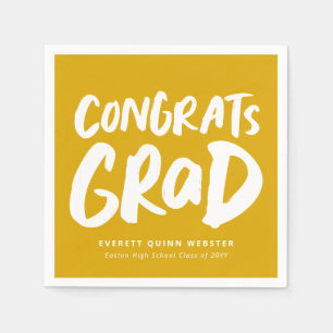 Bold modern congrats grad golden yellow graduation napkin