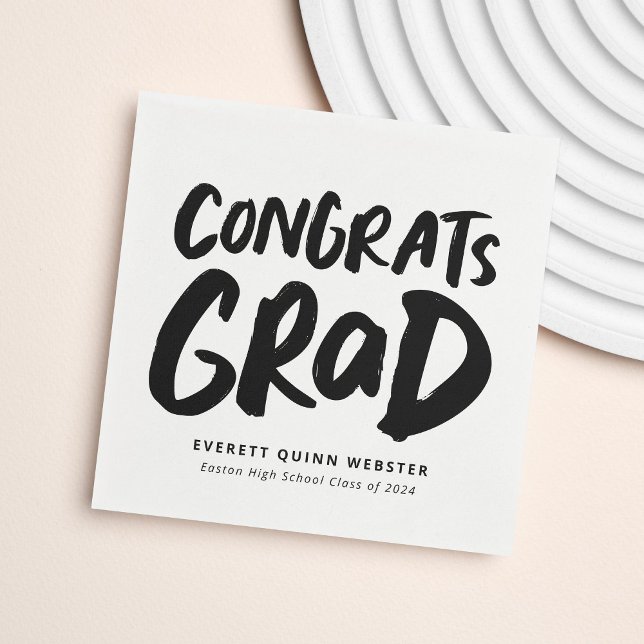 Bold modern congrats grad personalised graduation napkin (Creator Uploaded)