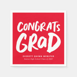 Bold modern congrats grad red graduation party napkin