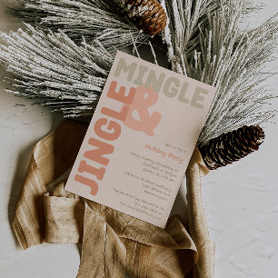 Bold Modern Coral Jingle and Mingle Holiday Party Invitation
