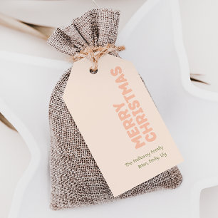 Bold Modern Coral Merry Christmas Family Gift Tags
