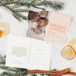 Bold Modern Coral Merry Christmas One Photo Holiday Postcard
