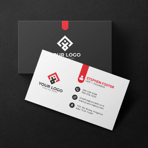 Bold & Modern Corporate Red Black Custom Logo Business Card