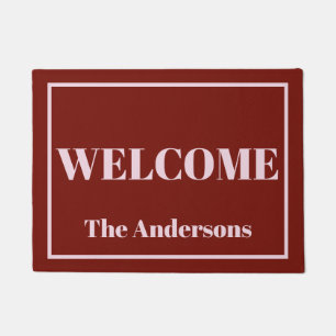 Bold Modern Cranberry and Pink Personalized Doormat