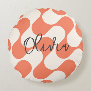 Bold Modern Cute Retro Orange & White Chic Round Cushion