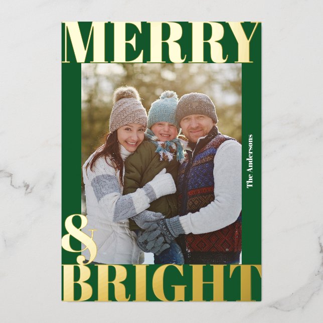 Bold Modern Dark Green Merry & Bright Photo (Front)