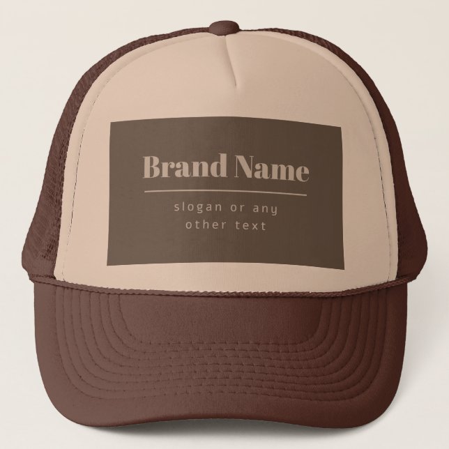 Bold Modern Dark & Light Beige Brand or Business Trucker Hat (Front)
