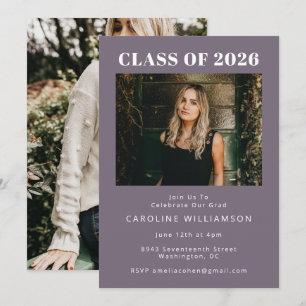 Bold Modern Dark Purple Two Photo Graduation Party Invitation