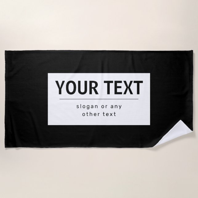 Bold Modern Editable Text | Black & White Beach Towel (Front)