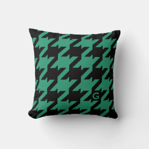 Bold modern emerald houndstooth with monogram cushion