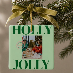 Bold Modern Family Photo Cute Stamp Holiday Card Ceramic Ornament