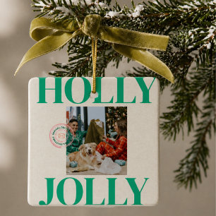 Bold Modern Family Photo Cute Stamp Holiday Card Ceramic Ornament
