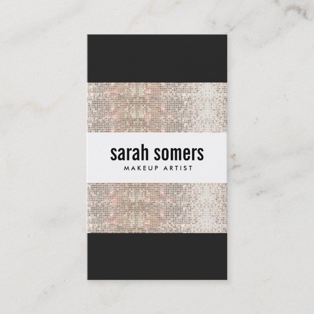 Bold Modern Faux Silver Sequin Beauty Salon Business Card (Front)