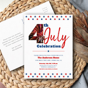 Bold Modern Fireworks 4th of July USA Patriotic Invitation Postcard