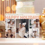 Bold Modern Five Photo Happy Holiday Card<br><div class="desc">Send warm wishes this holiday season with this unique and cute, bold modern five photo happy holiday card. Its simple and minimalist design features boho-inspired elements in light pink, pastel coral, sage green, blush, and peach hues. Celebrating the festive spirit of December, this design brings a cheerful and fun touch...</div>