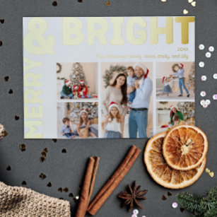 Bold Modern Five-Photo Merry and Bright Gold